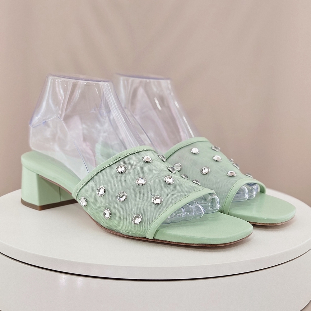 Loeffler Randall 7B Seafoam Brook Slide Sandal Embellished Mesh Vacation
